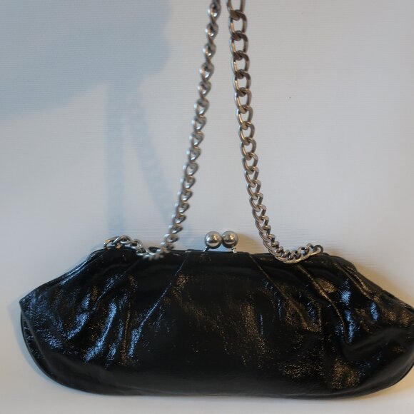 Womens Club Monaco Black Patent Leather Chain Strap Clutch Shoulder Bag * - Picture 2 of 10